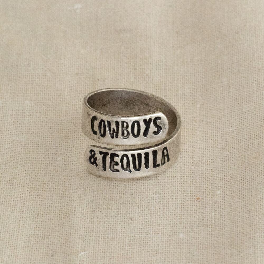 Y2K Cowboys and Tequila Silver Ring – Western Style, Size 8, Unisex, New